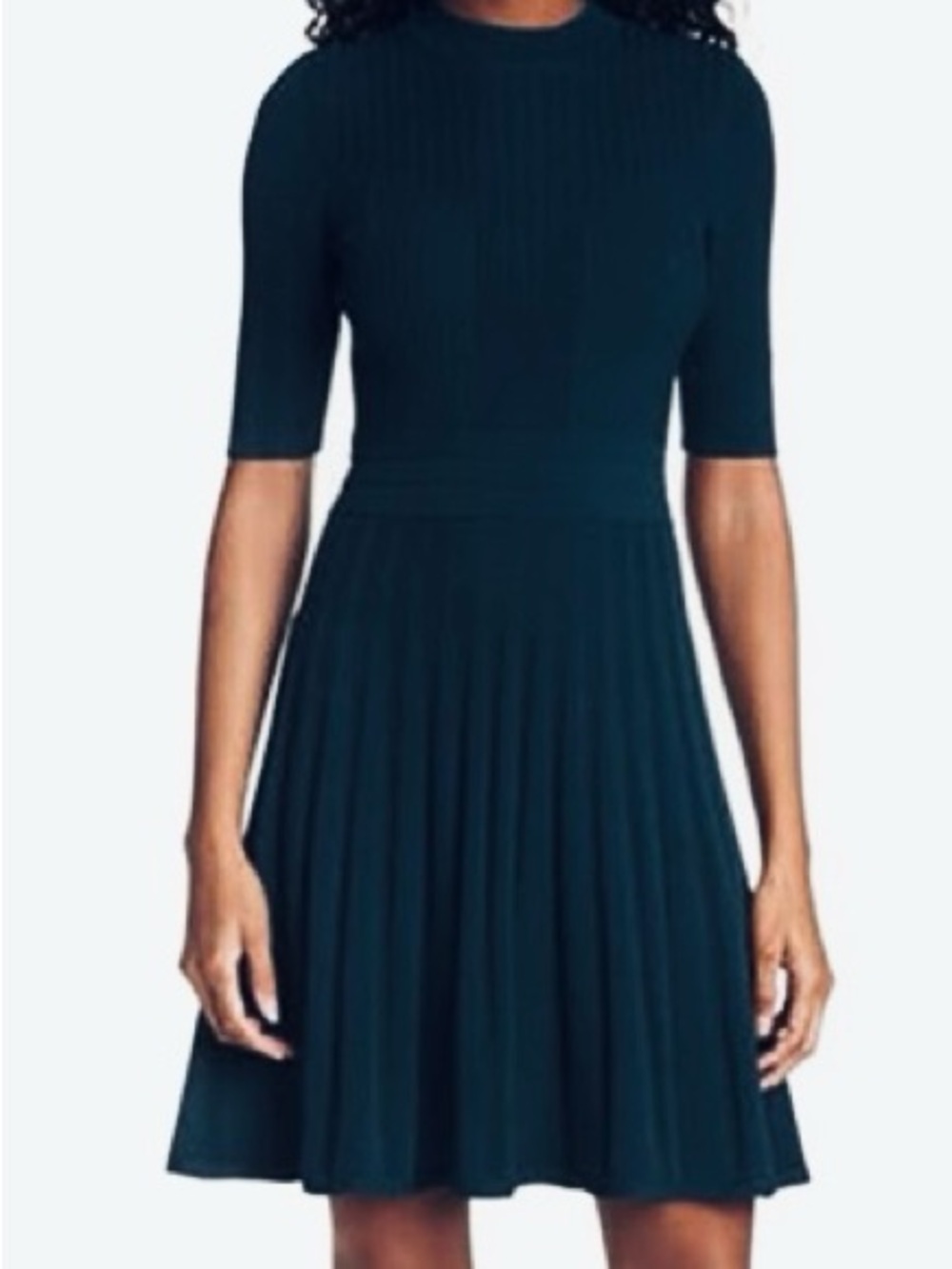 NAVY Ted Baker London Fit & Flared Pleated Knit Dress Size 3 PlsSee Measurements